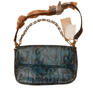 NWT JustFab Blue Snakeskin Chain Purse